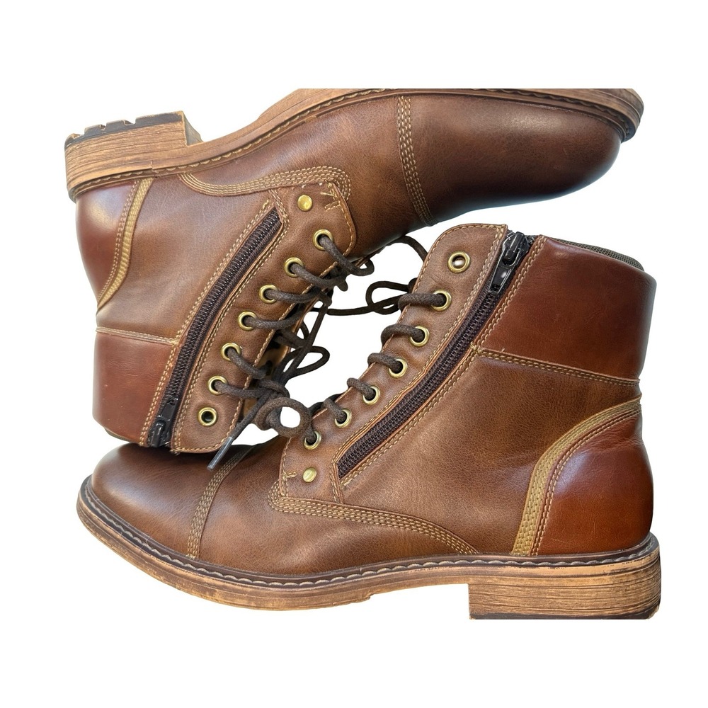 Alesbury‎ Men's 9 Brown Leather Cap Toe Boots Lace Up Side Zip Ankle Boot